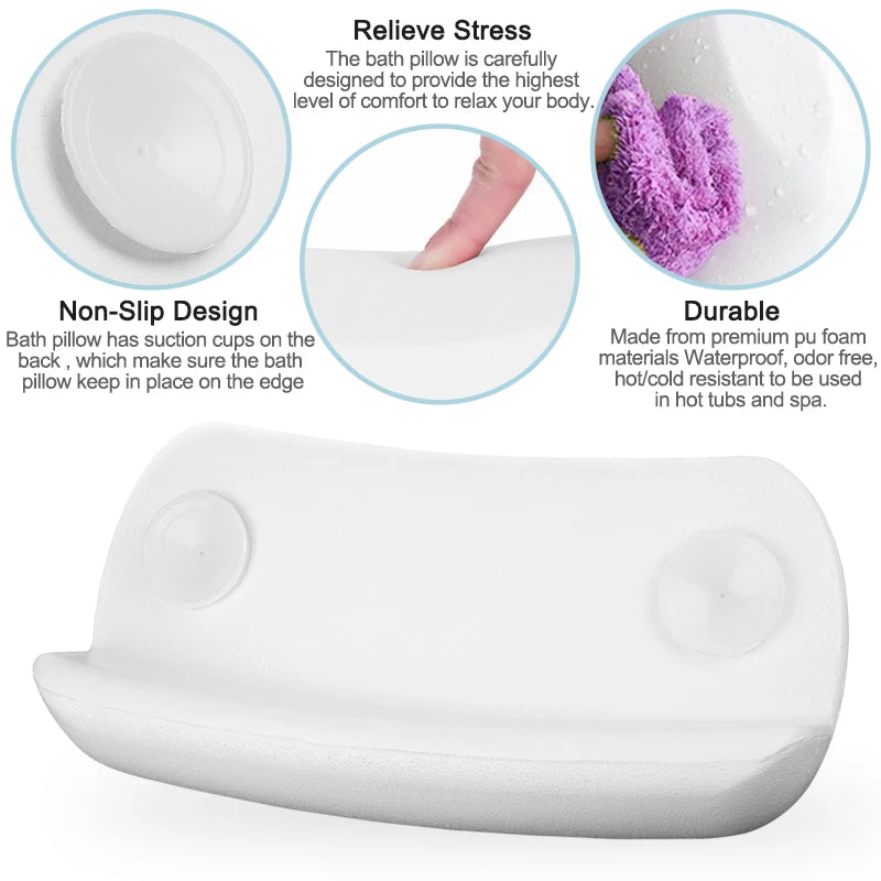 Bathtub Pillow, SPA Bath Pillow PU Waterproof Bath Headrest Comfortable Bathtub Headrest With Suction cup,Bathroom Accessories - My Homes Goods