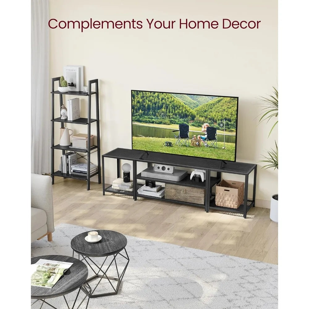 Modern TV Stand for TVs up to 75 Inches, Industrial TV Console Table with Open Storage Shelves 3-Tier Entertainment Center - My Homes Goods