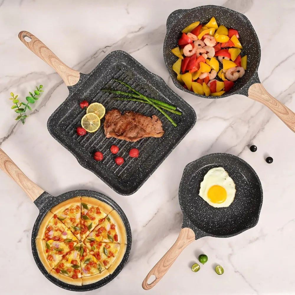 Pots and Pans Set Nonstick 23pcs, Healthy Kitchen Cookware Sets, Induction Cooking Set W/Gray Granite Stone Frying Pans,