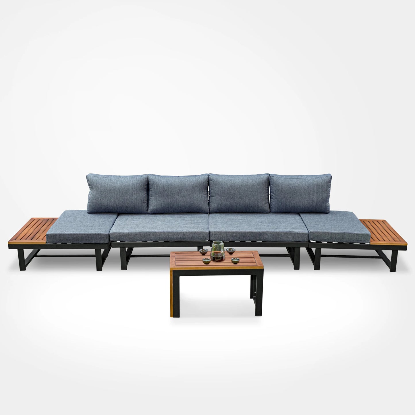 Patio Sectional Sofa Set Couch Aluminum Frame built in table With Cushions Outdoor Furniture