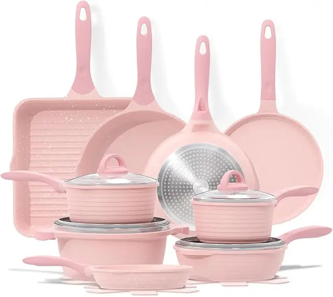 Pots and Pans Set Nonstick 23pcs, Healthy Kitchen Cookware Sets, Induction Cooking Set W/Gray Granite Stone Frying Pans,