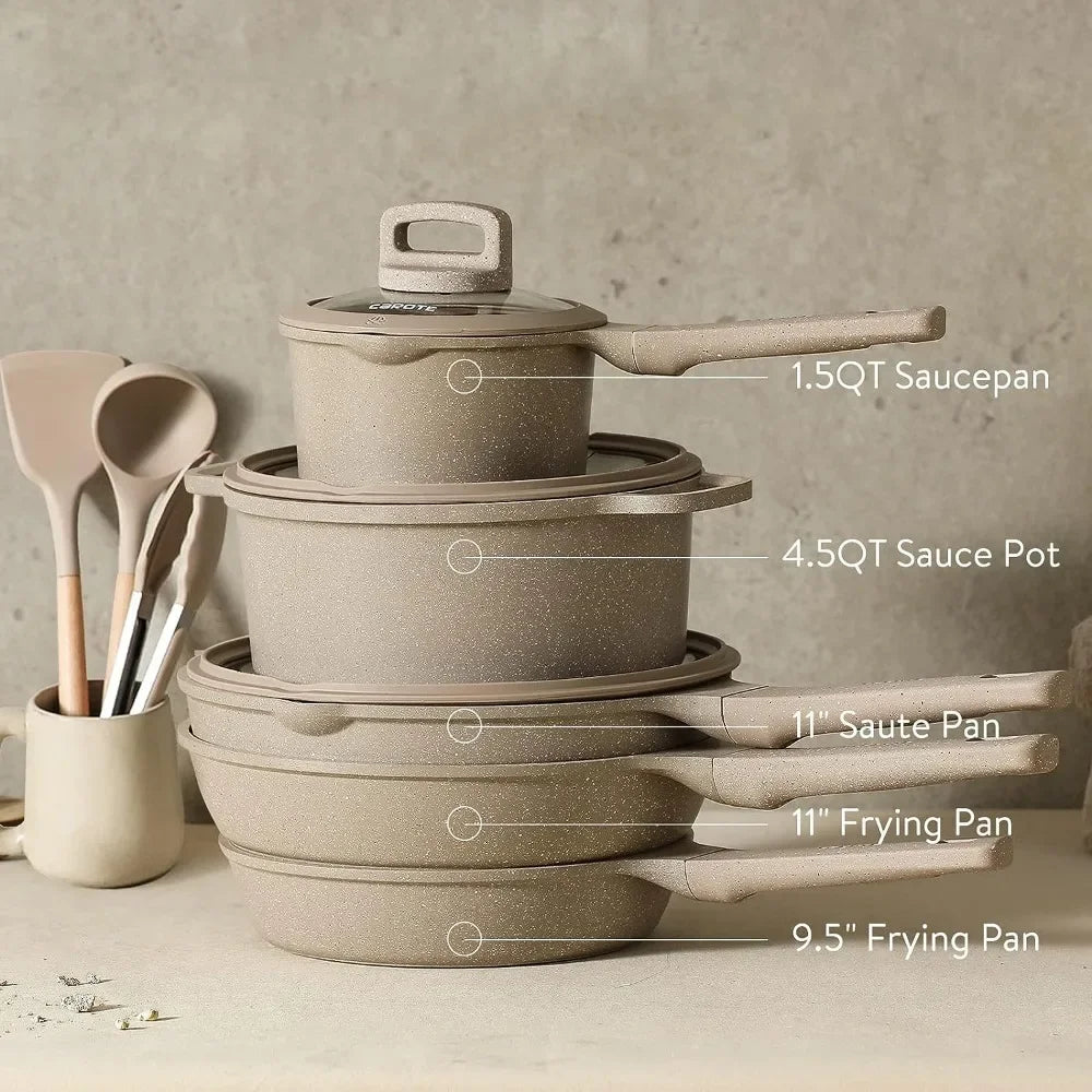 CAROTE Pots and Pans Set Nonstick, 11Pcs Kitchen Cookware Sets, Stackable Induction Cookware, Pot and Pan Set, Cooking Pot - My Homes Goods