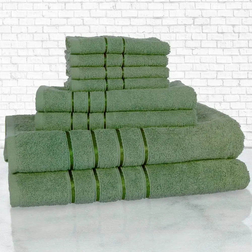 8-Piece Plush 100% Cotton Bath Towel Set Washcloths Hand Towels Bath Towels Solid Green Gift Bathroom Accessories Absorbent 650