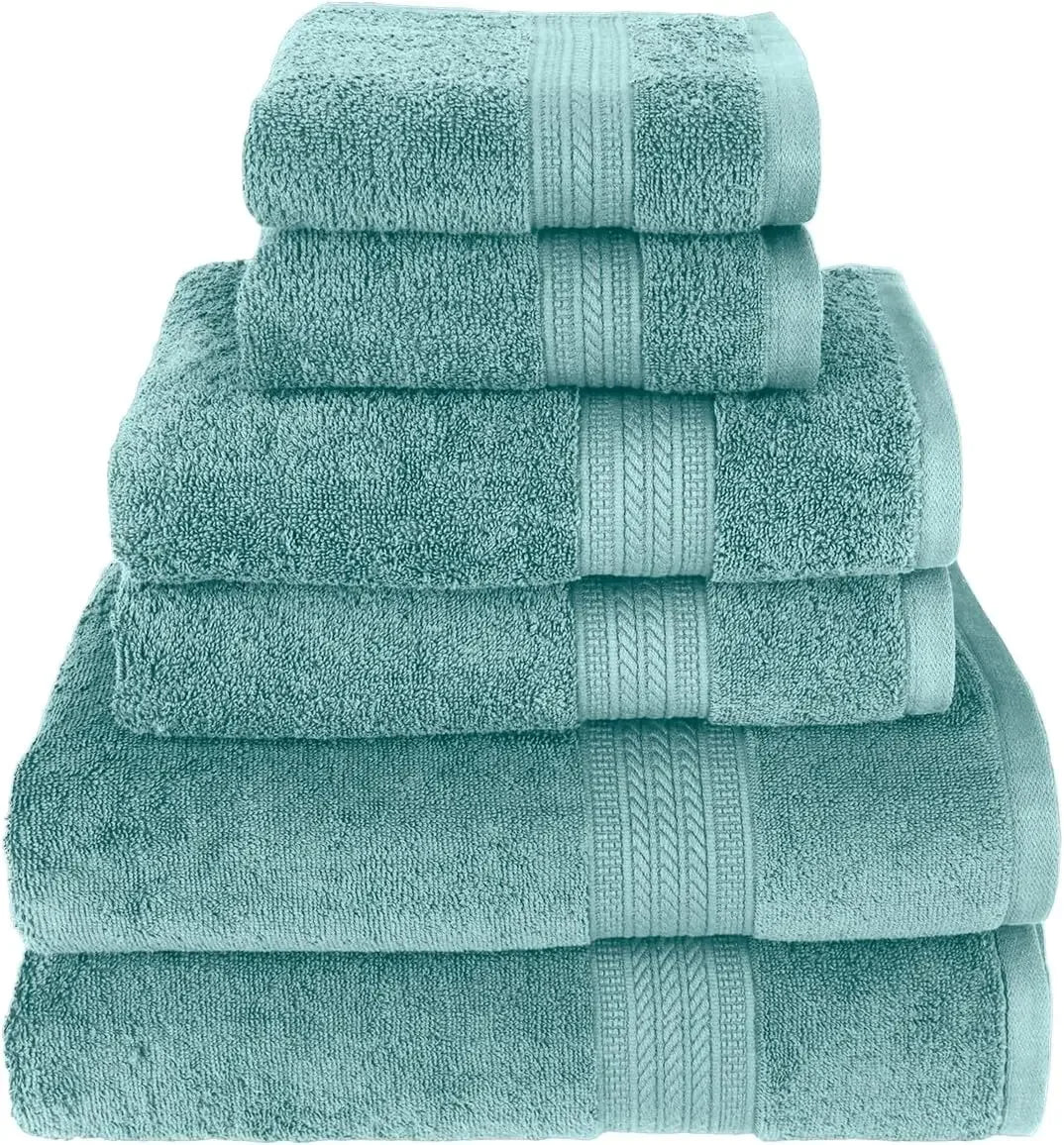 Soft & Absorbent, Luxury 100% Cotton Towels, 6 Piece Bath Towel Set, Include 2 Bath Towels, 2 Hand Towels, 2 Washcloths