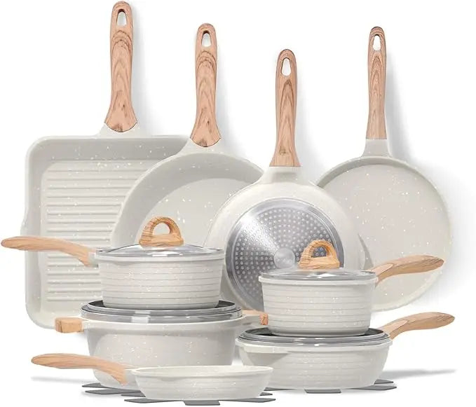 Pots and Pans Set Nonstick 23pcs, Healthy Kitchen Cookware Sets, Induction Cooking Set W/Gray Granite Stone Frying Pans,