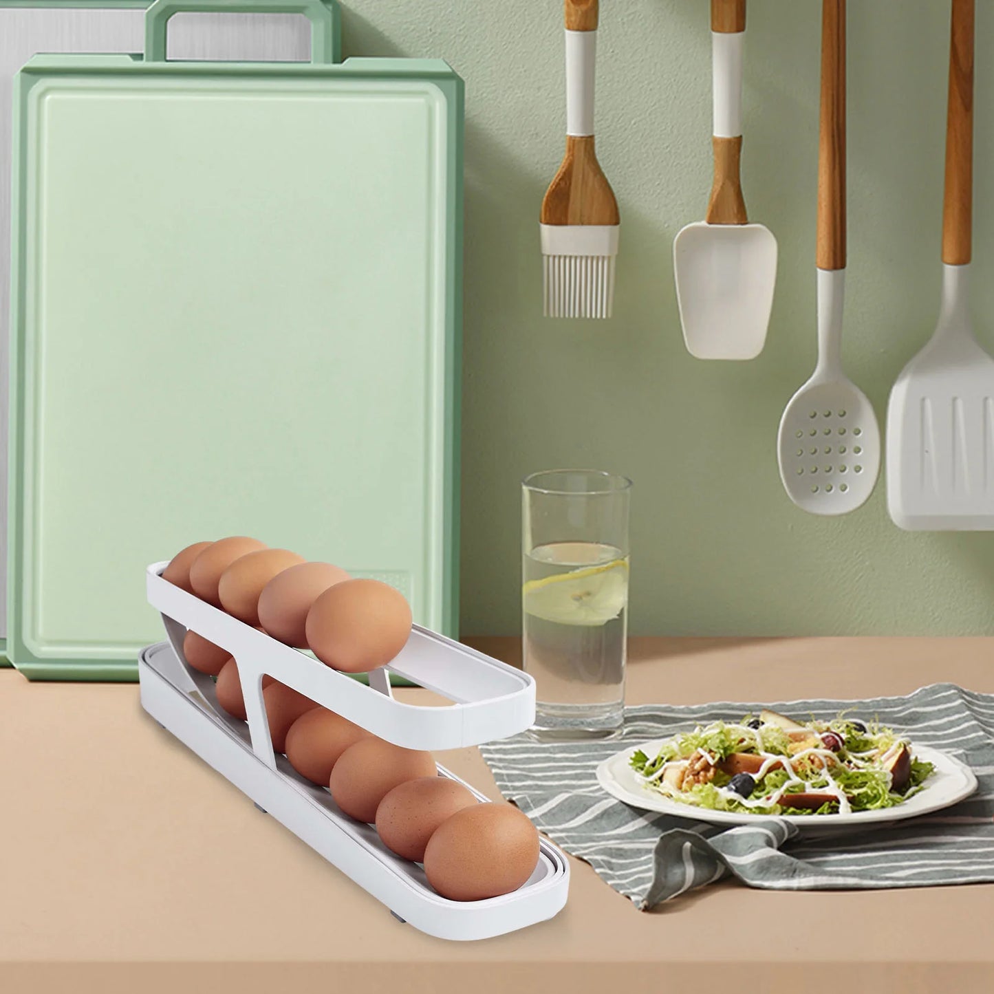 - Egg Kitchen Sliding Spiral Storage Holder Home Box Automatic Containers Refrigerator Organizers Dispenser Rolling Gadgets - My Homes Goods