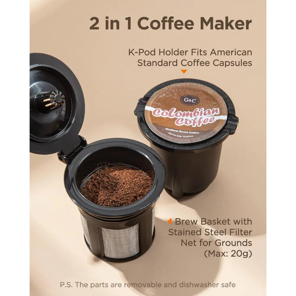 Mini Coffee Maker Single Serve, Instant One Cup for K Cup & Ground Coffee, 6 to 12 Oz Brew Sizes, Capsule Coffee Machine, Black - My Homes Goods