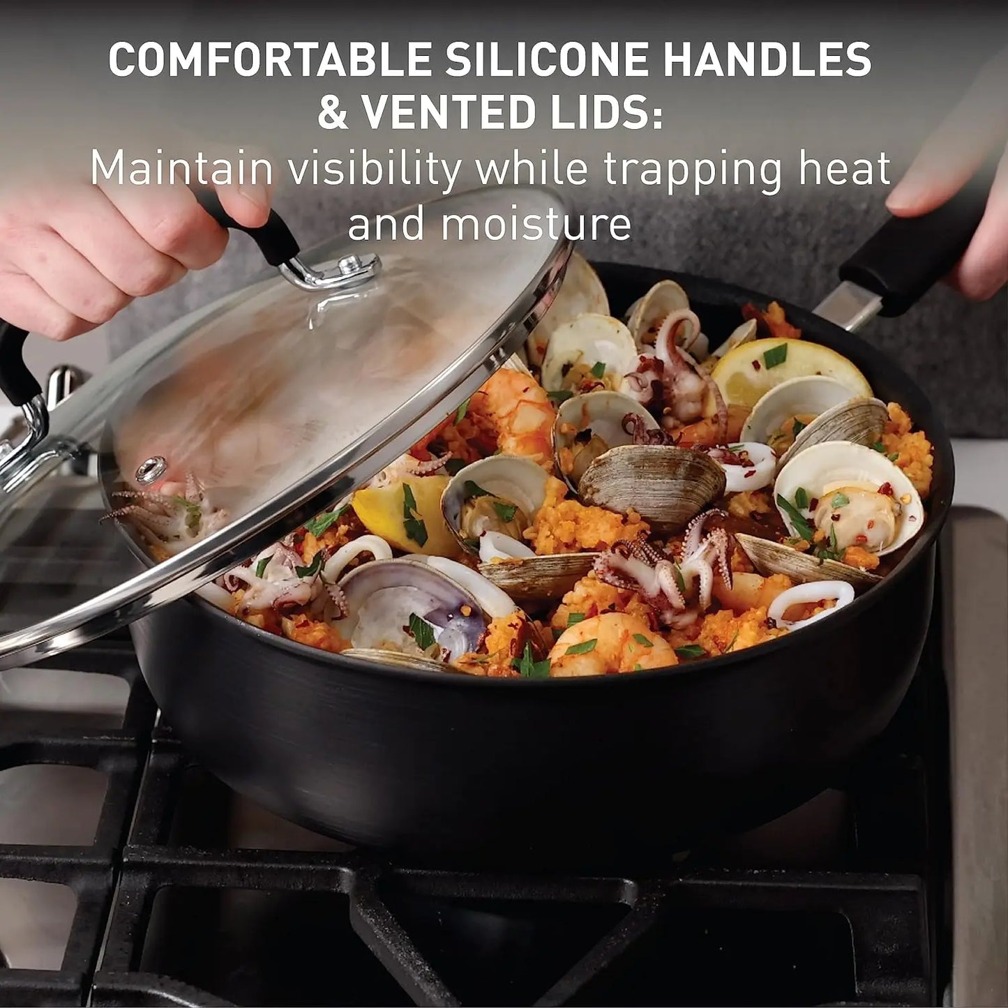 Ultimate Hard Anodized Nonstick Cookware Set 17 Piece Oven Safe 400F, Lid 350F Pots and Pans, Dishwasher Black - My Homes Goods