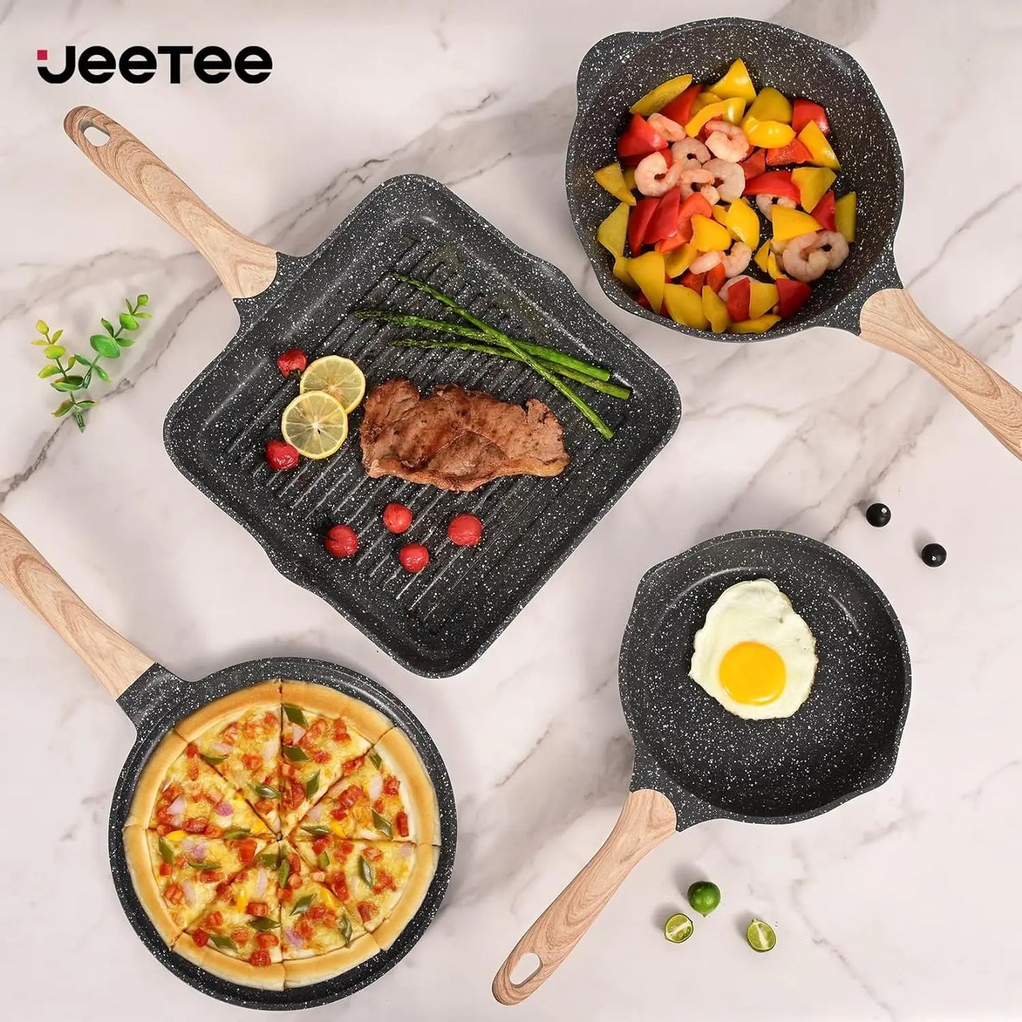 Pots and Pans Set Nonstick 23pcs, Healthy Kitchen Cookware s, Induction Cooking W/Gray Granite Stone Frying Pans, - My Homes Goods