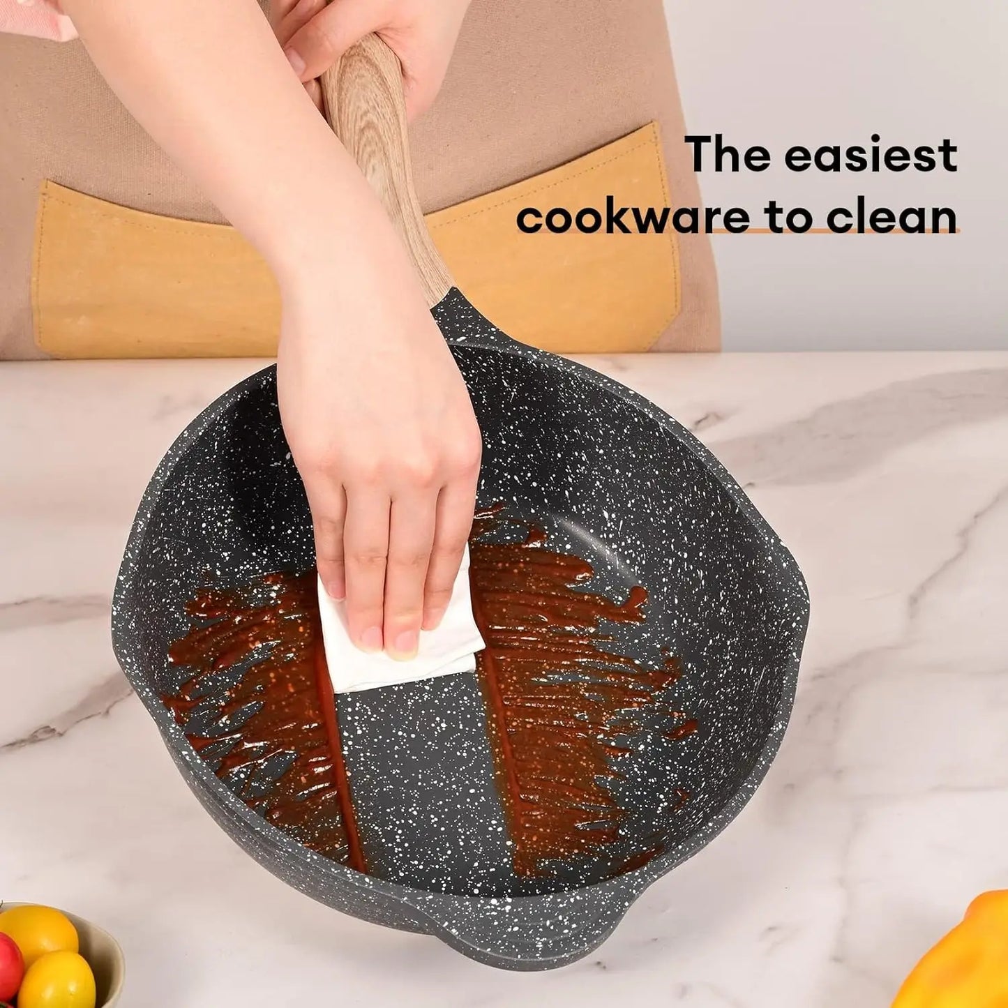 Pots and Pans Set Nonstick 23pcs, Healthy Kitchen Cookware s, Induction Cooking W/Gray Granite Stone Frying Pans, - My Homes Goods
