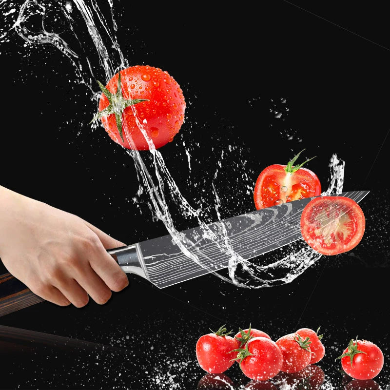 Japanese Kitchen Knife Set Laser Damascus Pattern Stainless Steel Sharp Cleaver Slicing Utility Knives Kitchen Tools - My Homes Goods