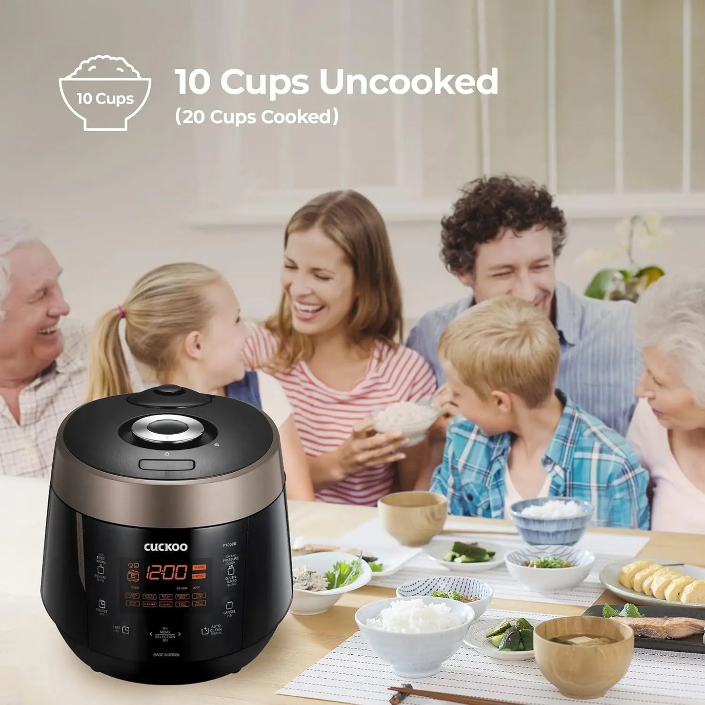 CUCKOO CRP-P1009SB | 10-Cup (Uncooked) Pressure Rice Cooker | 12 Menu Options: Quinoa, Oatmeal, GABA/Brown