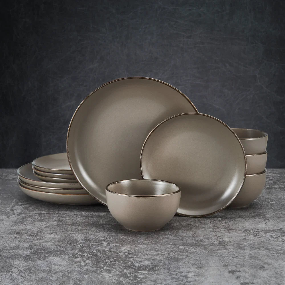 Pfaltzgraff Hadlee 12-piece Dinnerware set Stoneware in Gray dinnerware set dining table set - My Homes Goods