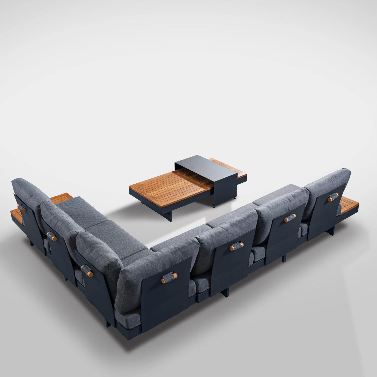 Patio Sectional Sofa Set Couch Aluminum Frame built in table With Cushions Outdoor Furniture