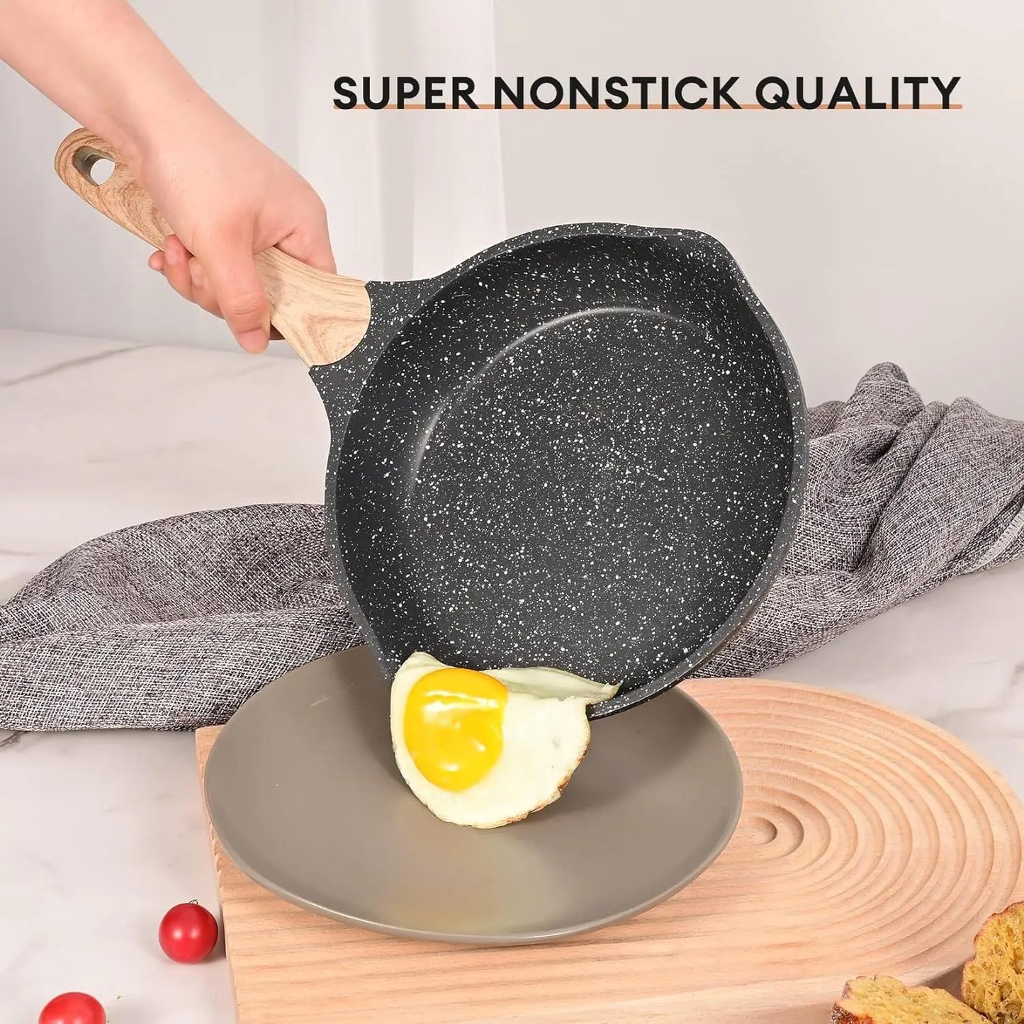 Pots and Pans Set Nonstick 23pcs, Healthy Kitchen Cookware s, Induction Cooking W/Gray Granite Stone Frying Pans, - My Homes Goods