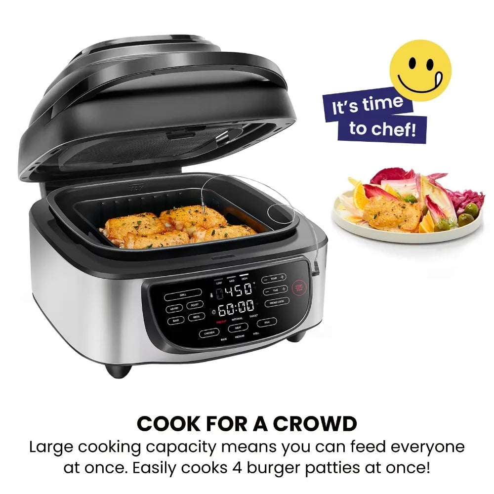 2023 New 5-in-1 Air Fryer + Indoor Grill with Cooking Thermometer, 7.4qt Capacity - My Homes Goods