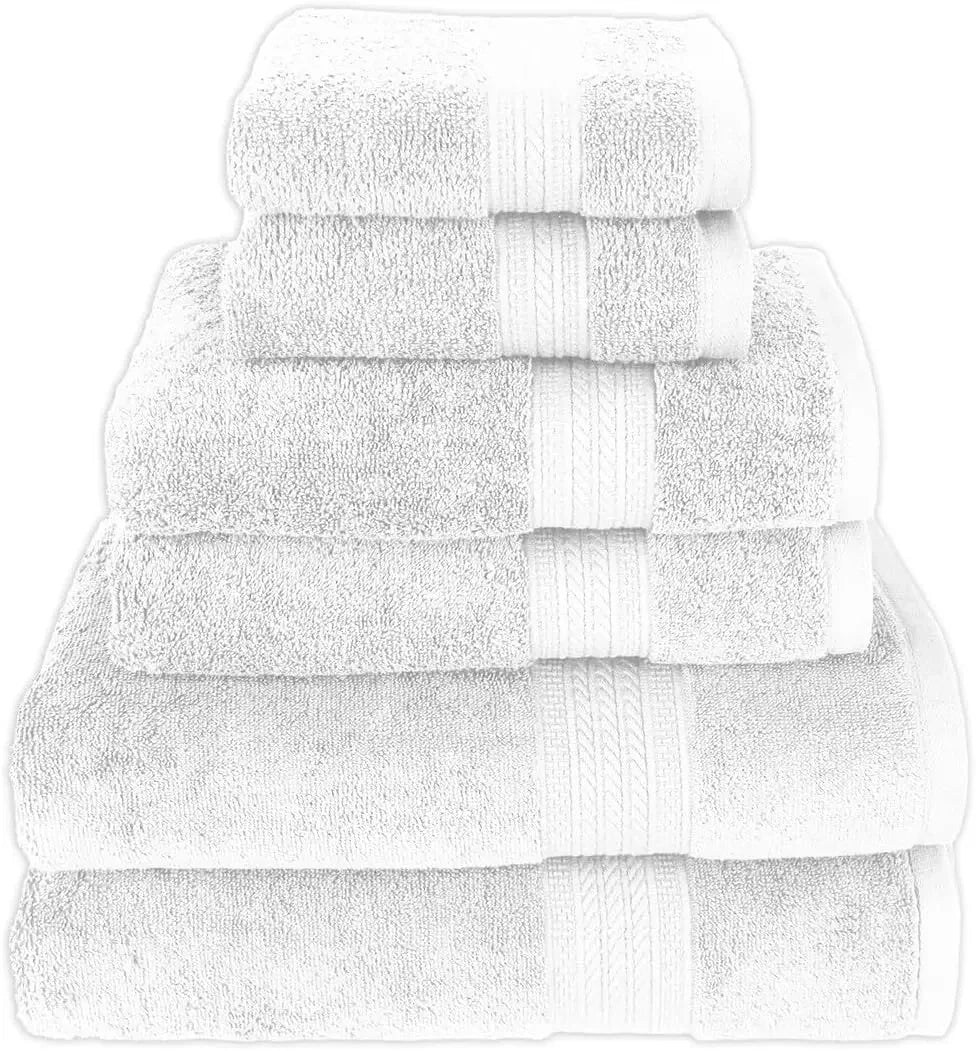 Soft & Absorbent, Luxury 100% Cotton Towels, 6 Piece Bath Towel Set, Include 2 Bath Towels, 2 Hand Towels, 2 Washcloths