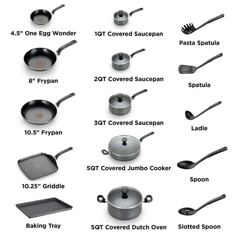 Easy Care Nonstick Cookware, 20 Piece Set, Grey, Dishwasher Safe Cookware Sets Pots and Pans Cooking Pots - My Homes Goods