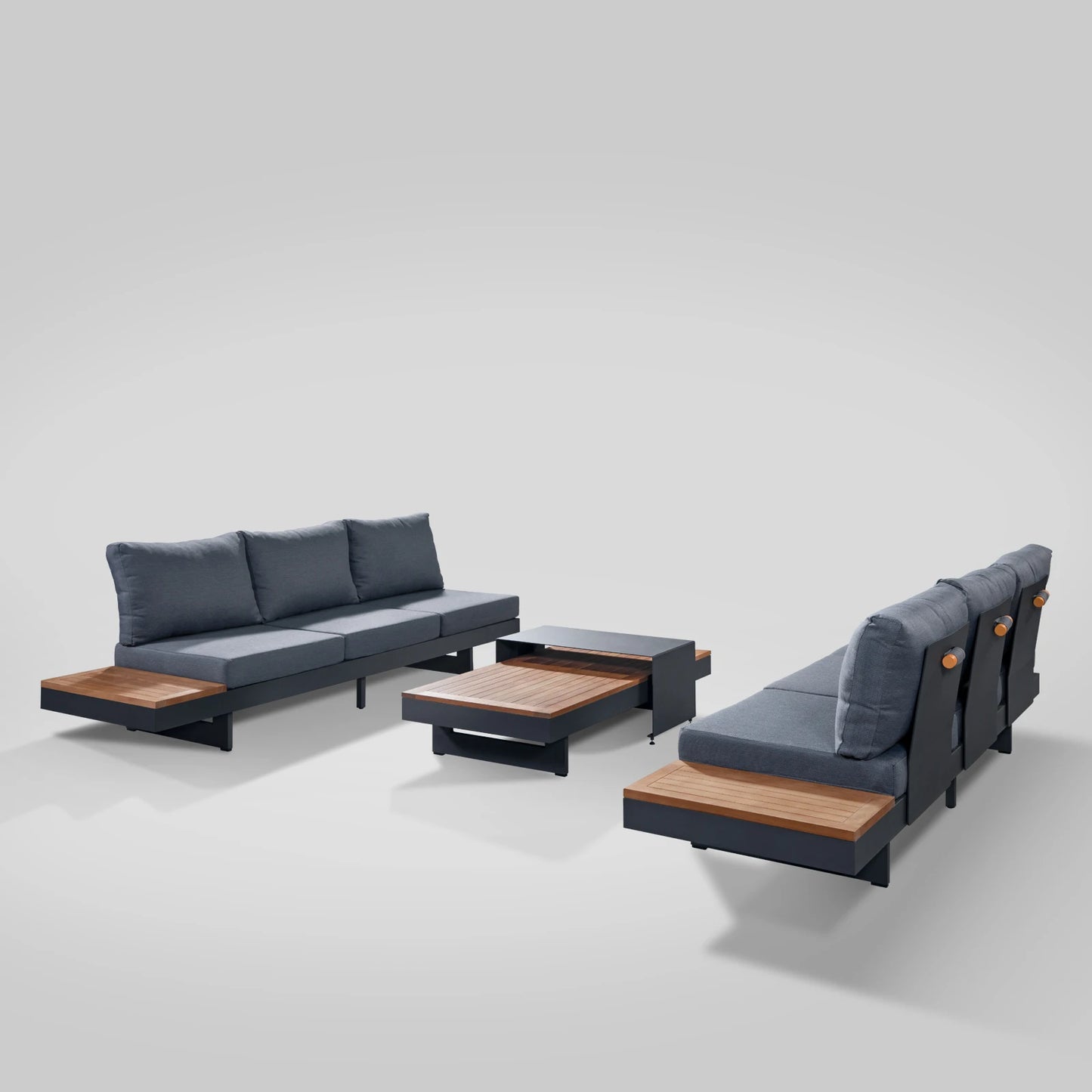 Patio Sectional Sofa Set Couch Aluminum Frame built in table With Cushions Outdoor Furniture