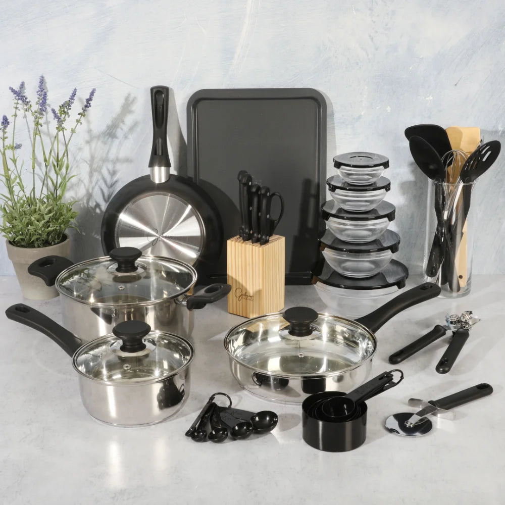 Gibson Home 71-Piece Stainless Steel Silver Cookware Combo Set Stainless Steel Cookware Set Non Stick Cooking Pot Set - My Homes Goods