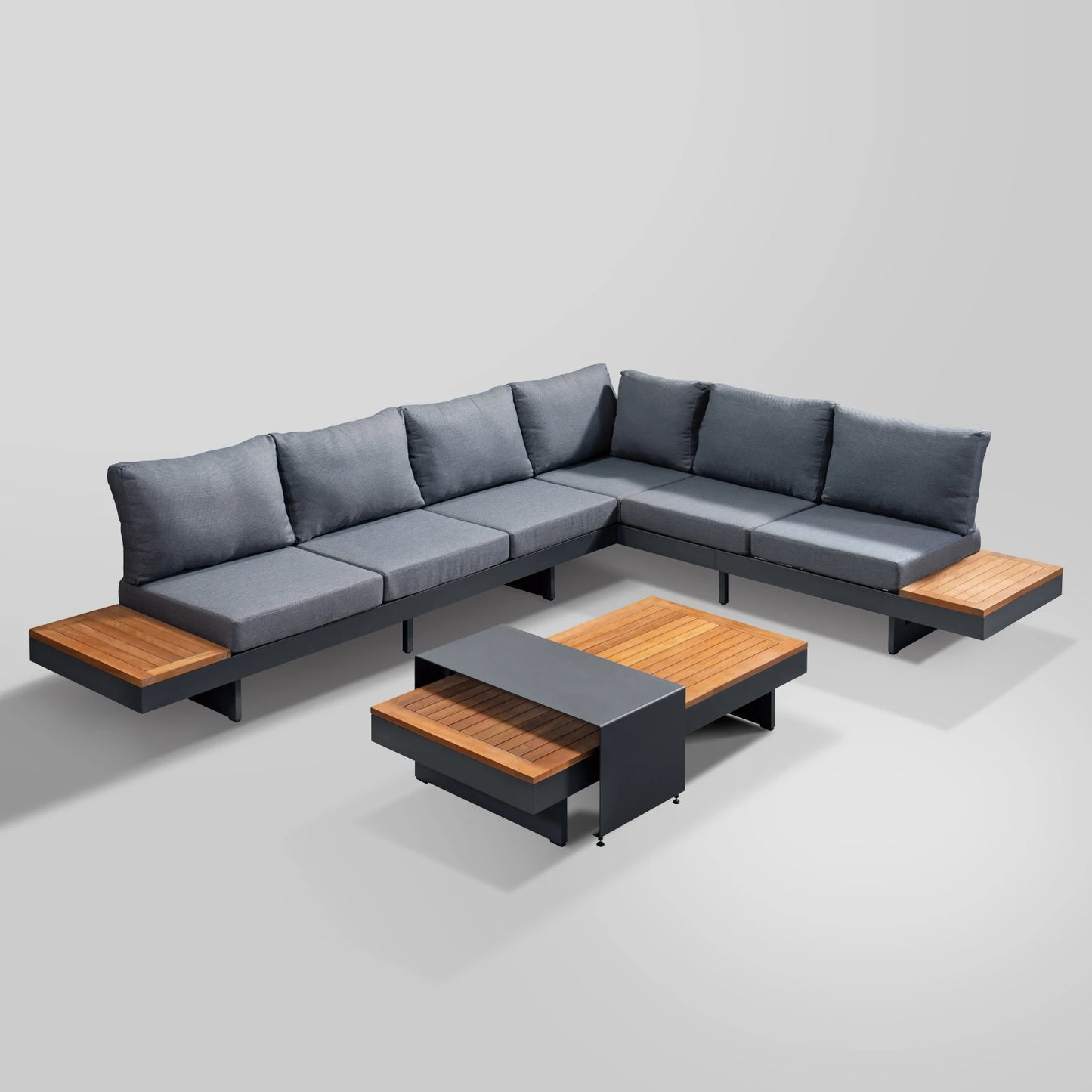 Patio Sectional Sofa Set Couch Aluminum Frame built in table With Cushions Outdoor Furniture