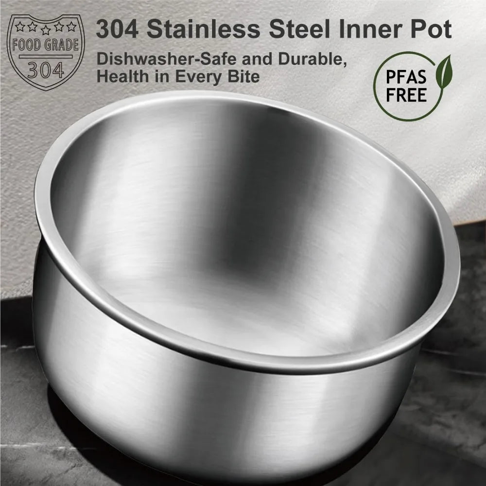 Rice Cooker Stainless Steel Inner Pot, Low Carb Large 8 Cup Maker with Steamer Basket, 24H Delay Timer
