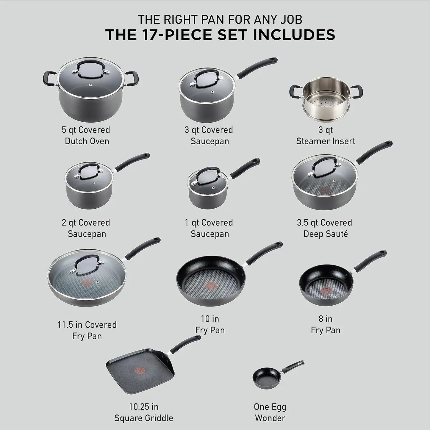 Ultimate Hard Anodized Nonstick Cookware Set 17 Piece Oven Safe 400F, Lid 350F Pots and Pans, Dishwasher Black - My Homes Goods