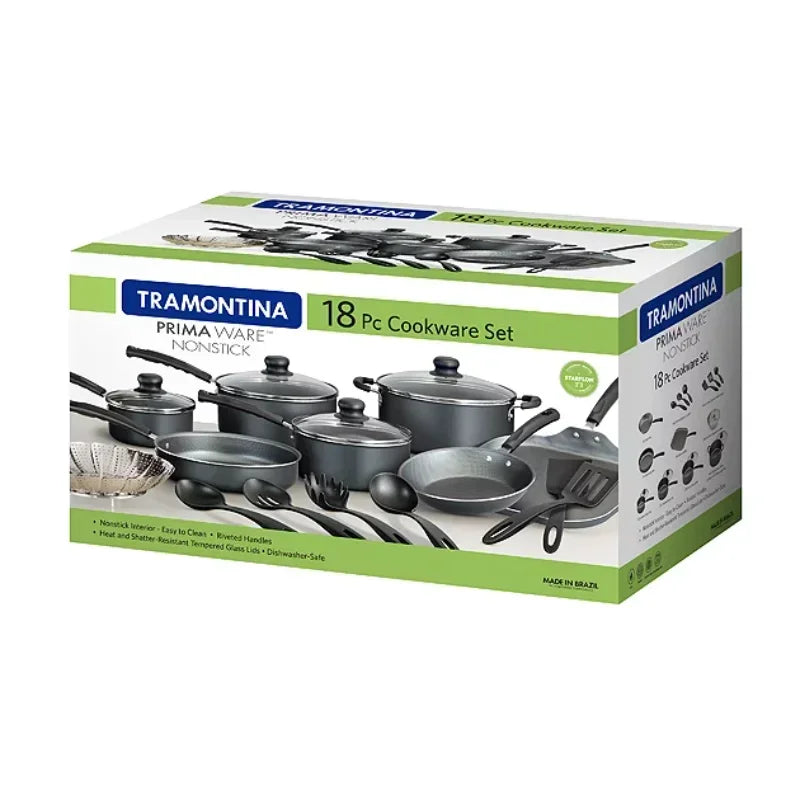 Tramontina Primaware 18 Piece Non-stick Cookware Set, Steel Gray Non Stick Cooking Pot Set Cookware Set Kitchen - My Homes Goods
