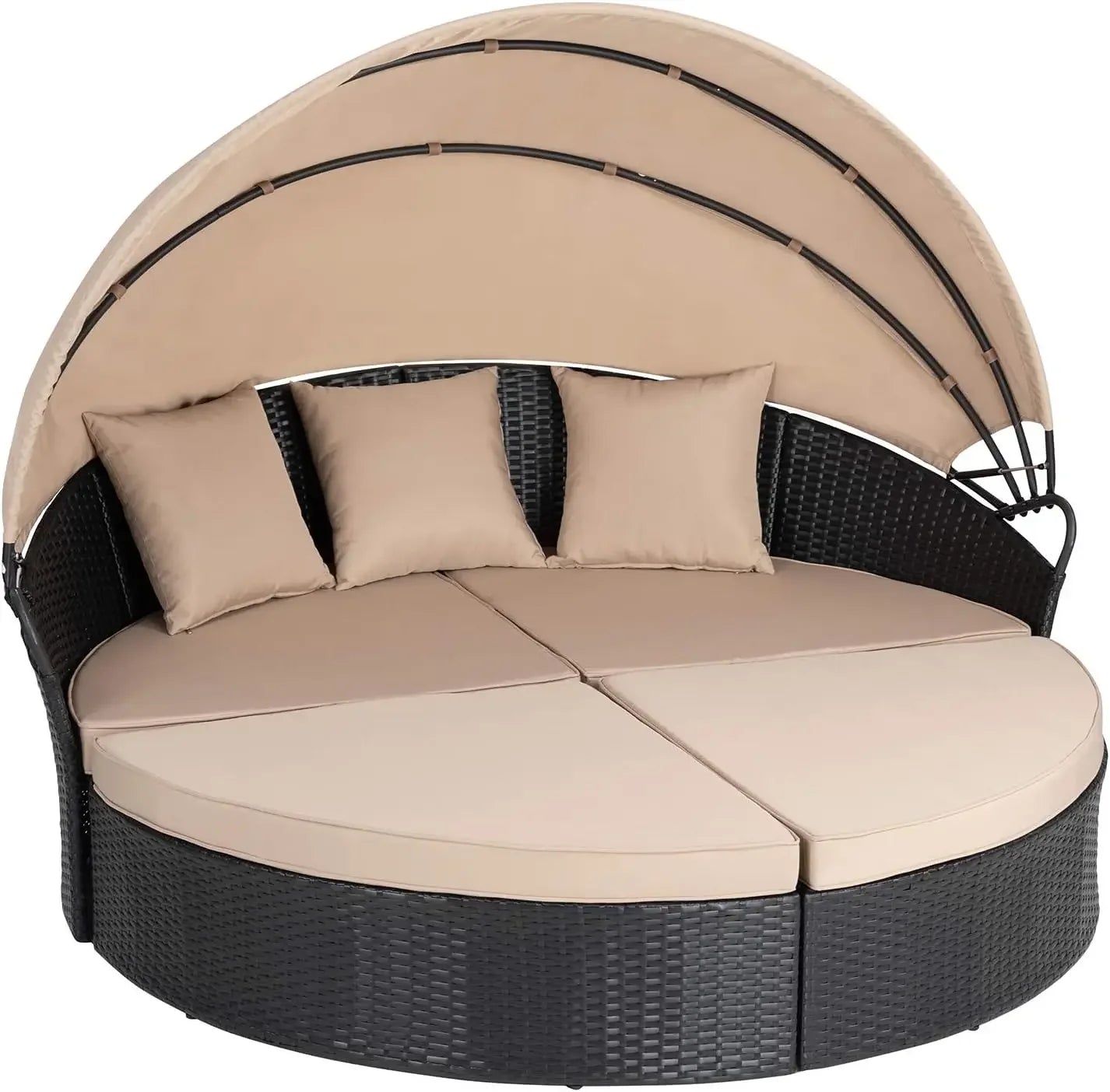 Patio Furniture Outdoor Garden Round Daybed with Retractable Canopy Wicker Rattan, Seating Separates Cushioned Seats