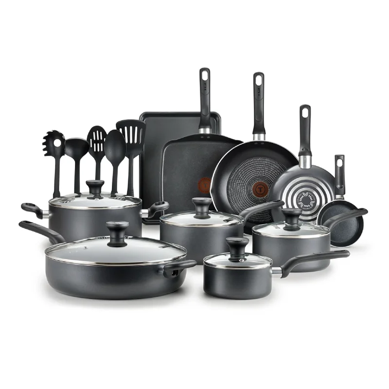 Easy Care Nonstick Cookware, 20 Piece Set, Grey, Dishwasher Safe Cookware Sets Pots and Pans Cooking Pots - My Homes Goods