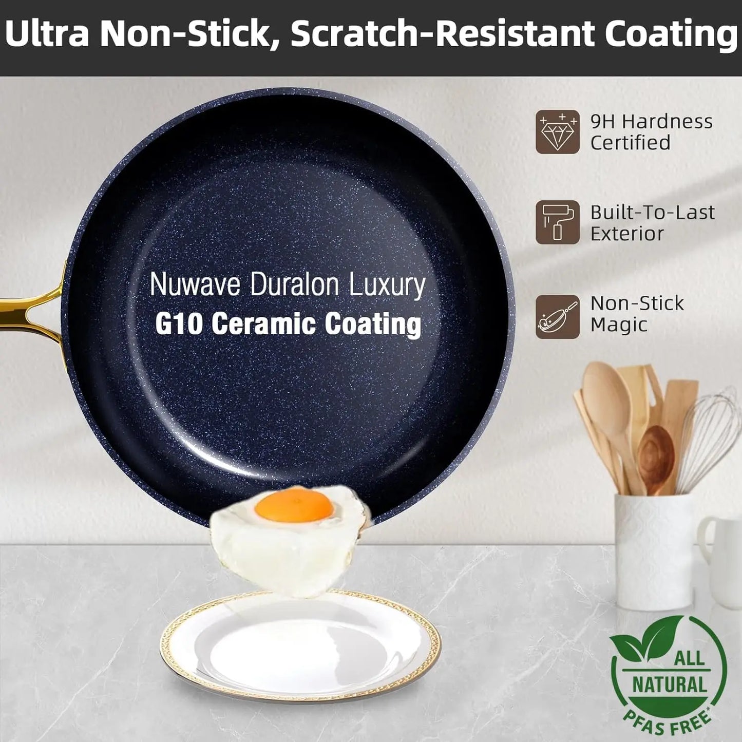 Forged Lightweight Cookware Set Free, Healthy Ceramic Coating, Ultra Non-Stick, Stay-Cool Handles, Works on All &Induction Ready