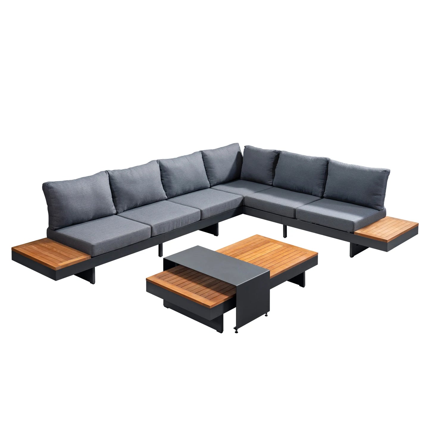 Patio Sectional Sofa Set Couch Aluminum Frame built in table With Cushions Outdoor Furniture
