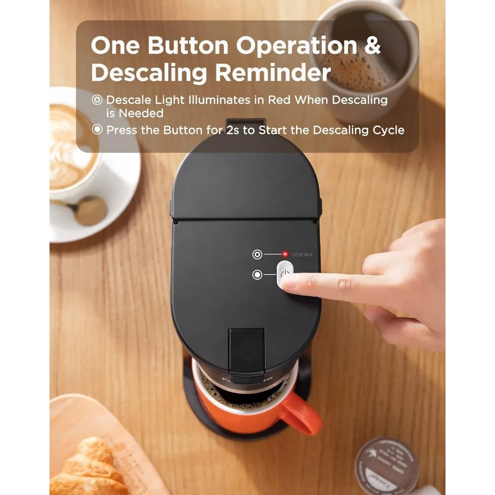 Mini Coffee Maker Single Serve, Instant One Cup for K Cup & Ground Coffee, 6 to 12 Oz Brew Sizes, Capsule Coffee Machine, Black - My Homes Goods