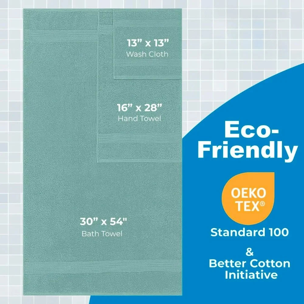 Soft & Absorbent, Luxury 100% Cotton Towels, 6 Piece Bath Towel Set, Include 2 Bath Towels, 2 Hand Towels, 2 Washcloths