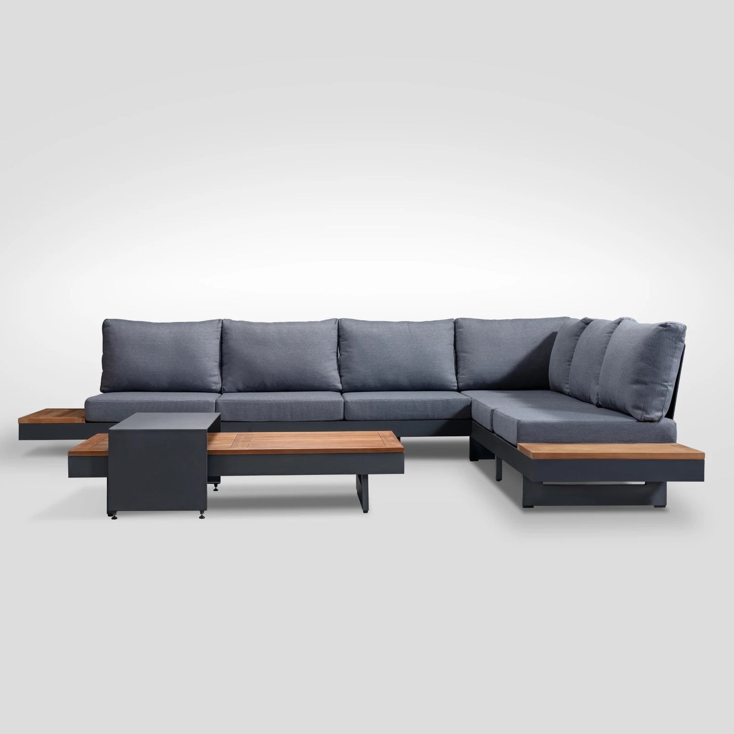 Patio Sectional Sofa Set Couch Aluminum Frame built in table With Cushions Outdoor Furniture