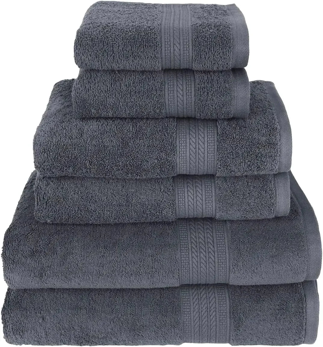 Soft & Absorbent, Luxury 100% Cotton Towels, 6 Piece Bath Towel Set, Include 2 Bath Towels, 2 Hand Towels, 2 Washcloths