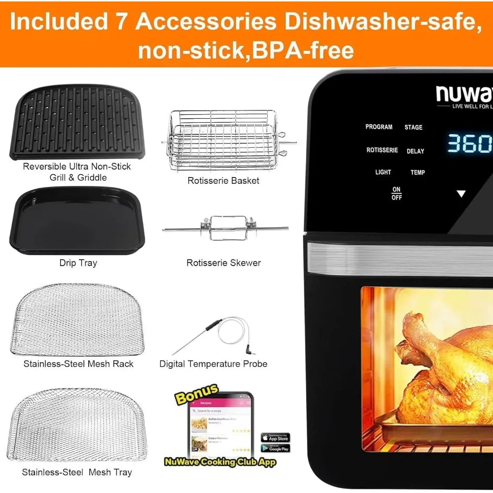 15.5Qt Air Fryer,Powerful 1800W,50°-425°F Temp Controls,100 Presets & 50 Memory,Integrated Smart Thermometer,Linear T Technology - My Homes Goods
