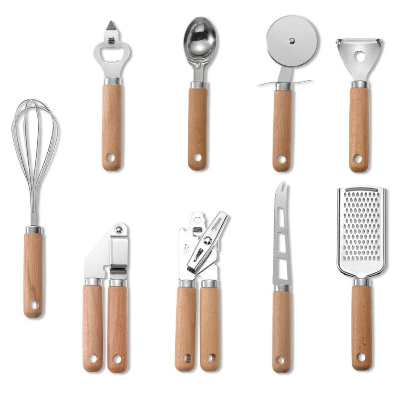 Cooking Utensils Set With Wooden Handle Can Opener Baking Set Cooking Tool Kitchenware Pizza Peeler Cheese Knife Kitchen Gadget - My Homes Goods