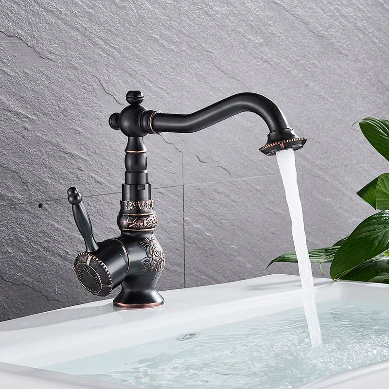 Home Decoration Bathroom Sink Mixer Faucet Crane Single Handle Water Tap Brass Antique Faucet Hot and Cold Water - My Homes Goods