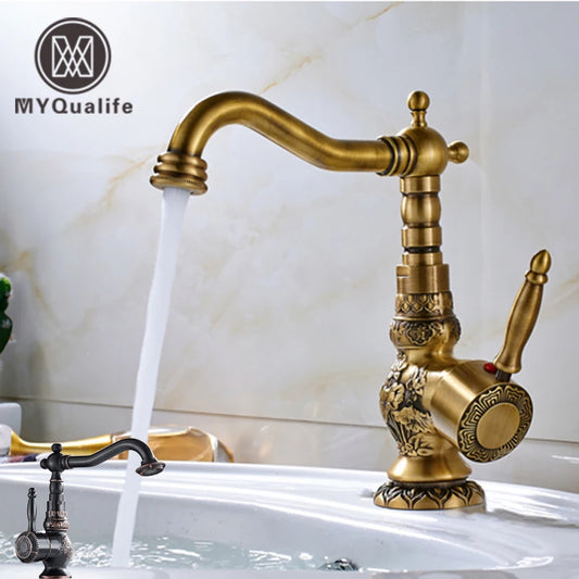 Home Decoration Bathroom Sink Mixer Faucet Crane Single Handle Water Tap Brass Antique Faucet Hot and Cold Water - My Homes Goods