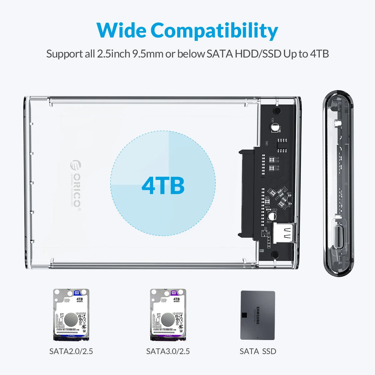 ORICO Transparent HDD Case SATA to USB 3.0 Hard Drive Case External 2.5'' HDD Enclosure for HDD SSD Disk Case Box Support UASP - My Homes Goods