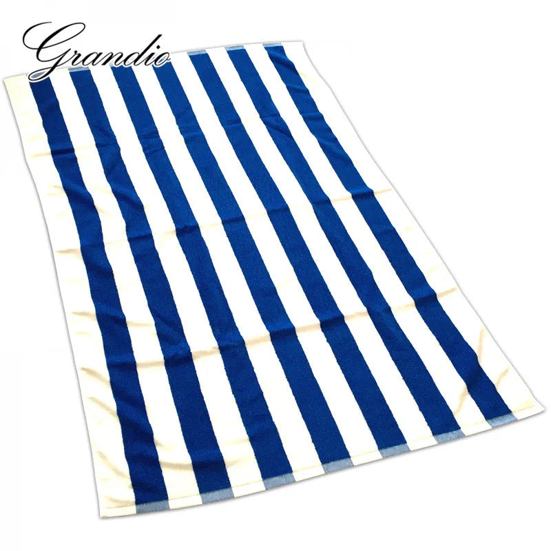 100% Cotton Beach Towel 80x150cm Blue White Striped Luxury Heavy Thick Terry 650g Absorbent Hotel Bathroom Bath Towel for Adults - My Homes Goods