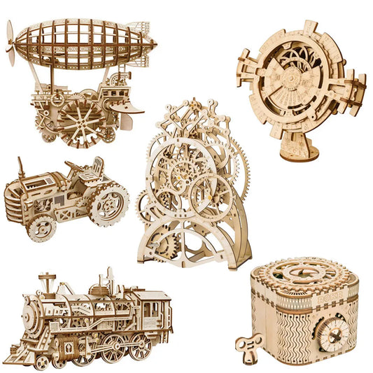 Robotime ROKR DIY 3D Wooden Puzzle Mechanical Gear Drive Model Building Kit Toys Gift for Children Adult Teens - My Homes Goods