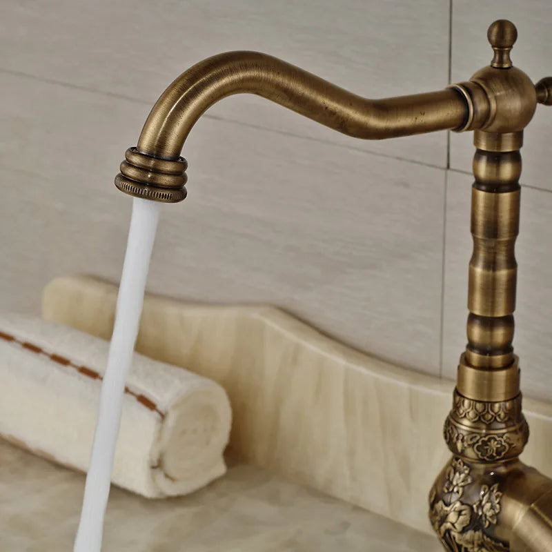 Home Decoration Bathroom Sink Mixer Faucet Crane Single Handle Water Tap Brass Antique Faucet Hot and Cold Water - My Homes Goods