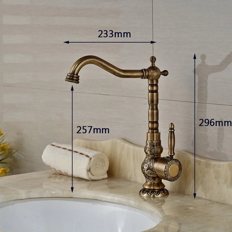 Home Decoration Bathroom Sink Mixer Faucet Crane Single Handle Water Tap Brass Antique Faucet Hot and Cold Water - My Homes Goods