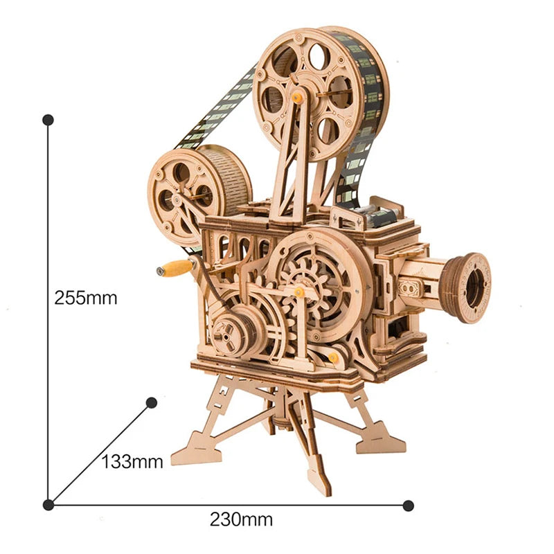 Robotime ROKR Hand Crank Projector Classic Film Vitascope 3D Wooden Puzzle Model Building Toys for Children Adult LK601 - My Homes Goods