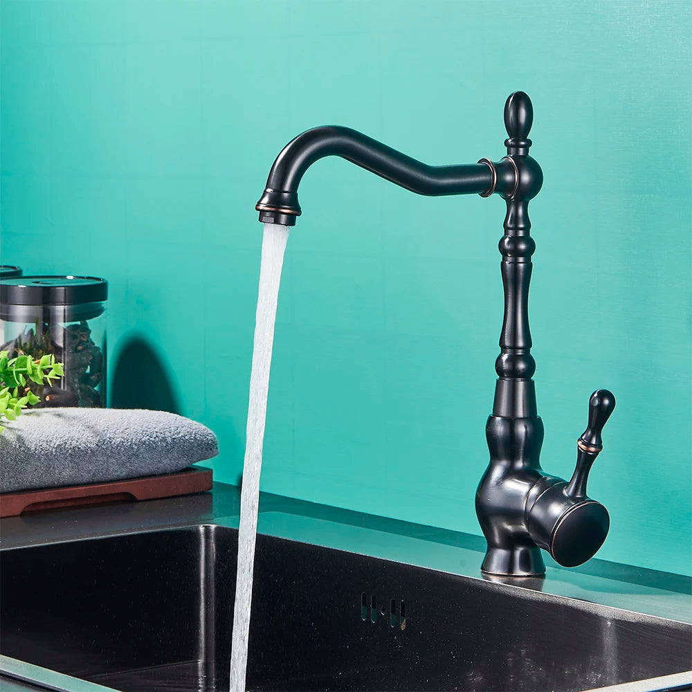 Black Deck Mount Bathroom Kitchen Brass Faucet Single Handle 360 Rotate Basin Sink Mixer Taps Black Hot and Cold Water Mixers - My Homes Goods