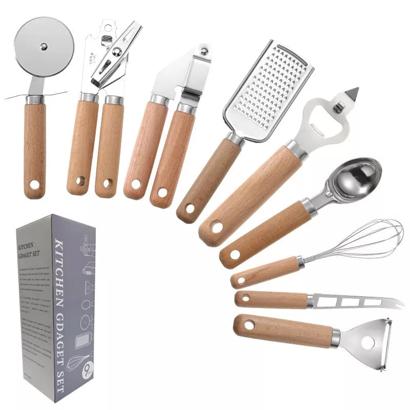 Cooking Utensils Set With Wooden Handle Can Opener Baking Set Cooking Tool Kitchenware Pizza Peeler Cheese Knife Kitchen Gadget - My Homes Goods