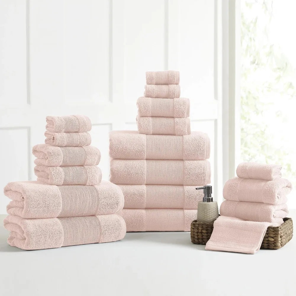 Towel set, 18 piece cotton adult bath towel set, peach red, 100% pure cotton, high water absorption bath towel set - My Homes Goods