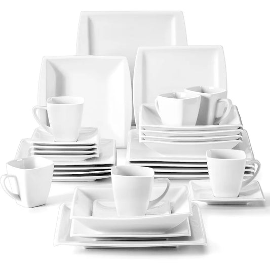 Plates and Bowls Sets, Square Dinnerware Sets, Kitchen Dish Set, Porcelain White Dinnerware Set - My Homes Goods